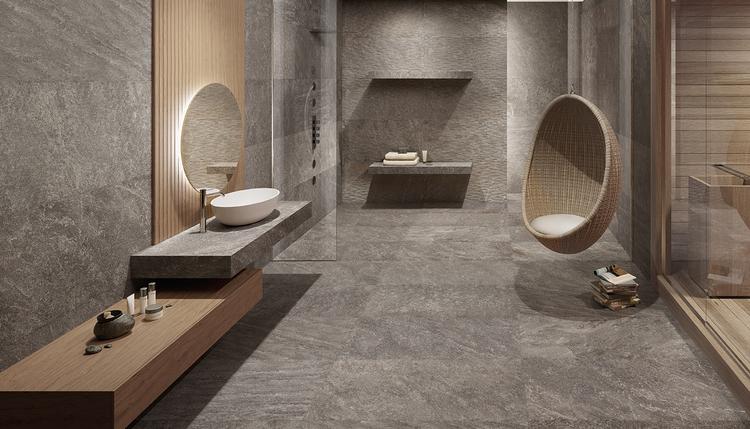 Oros Stone | Emilceramica Grès Cérame Ergon Oros Stone Pierre Salle De Bain Anthracite Fondo,anthracite Splitstone Image Galerie | Emilceramica